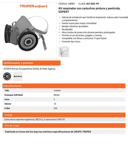 Kit respirador para pintura y pesticida