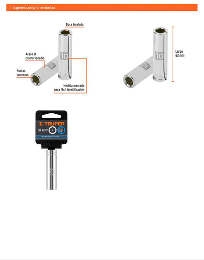 Dado largo 10 mm cuadro 3/8 pulg