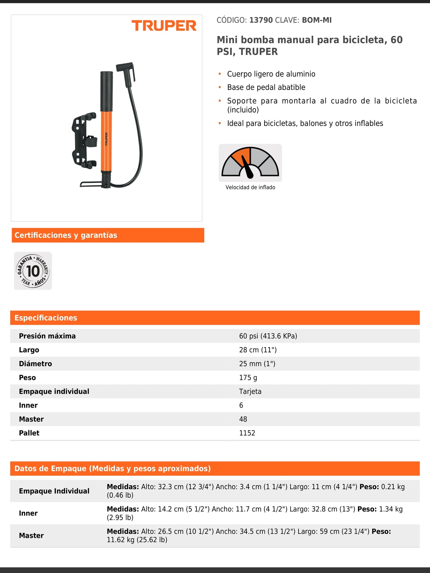 Mini bomba manual para bicicleta de aluminio con base de pedal