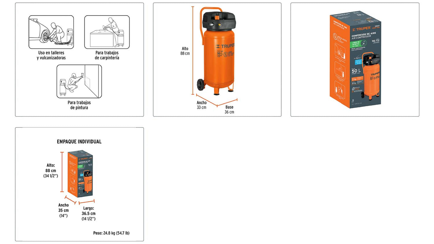Compresor libre de aceite 50 L vertical