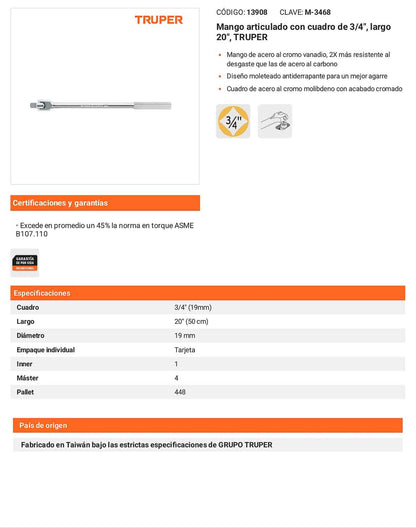 Mango articulado cuadro 3/4 pulg 20 pulg