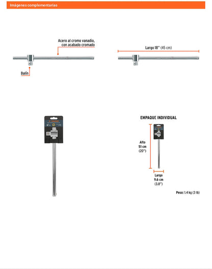 Barra corrediza para dados 3/4 pulg