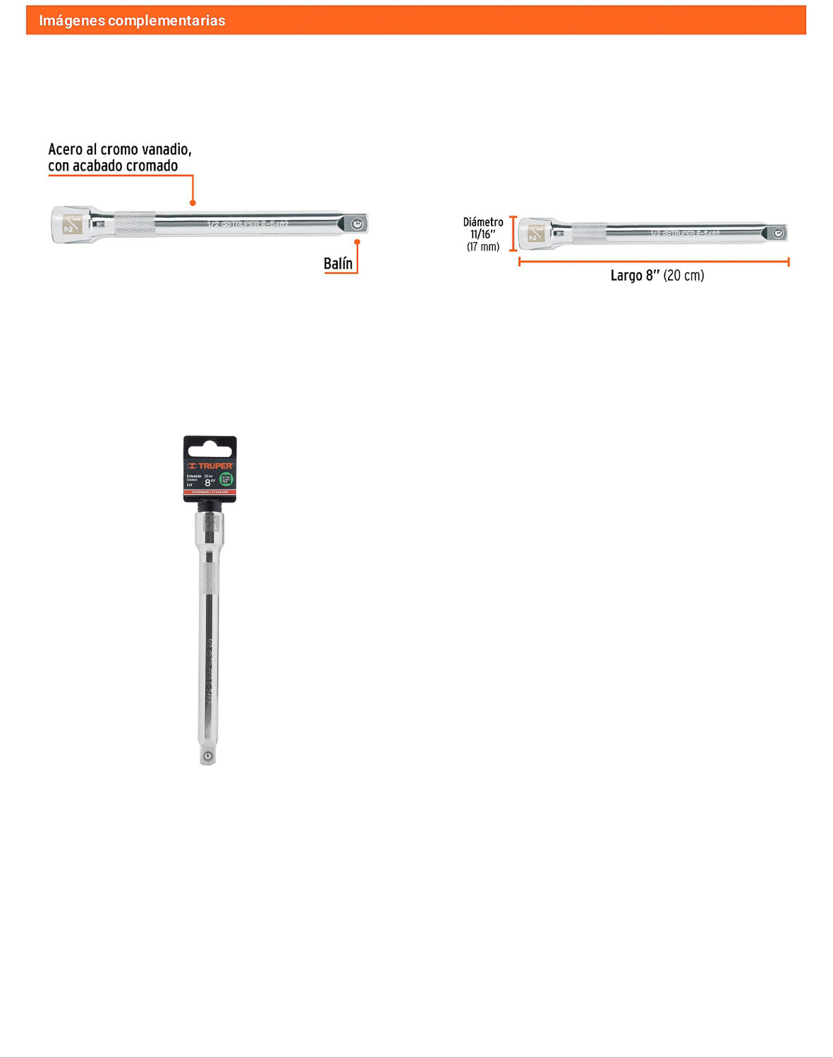 Extensión matraca cuadro 1/2 pulg 8 pulg