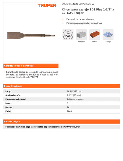 Cincel para azulejo SDS plus de 1-1/2" x 10-1/2"