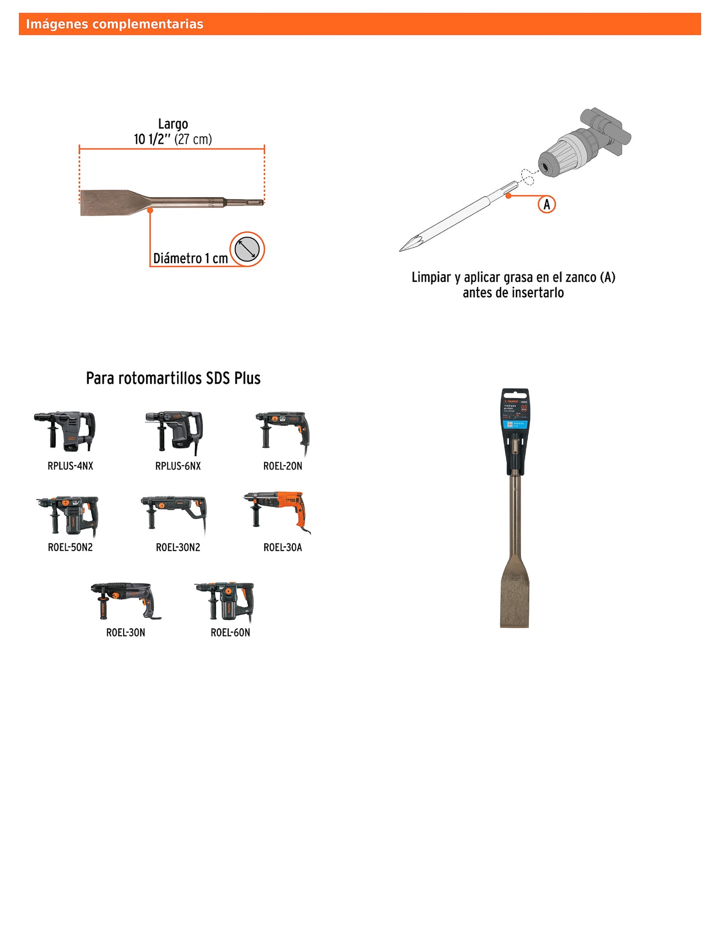 Cincel para azulejo SDS plus de 1-1/2" x 10-1/2"
