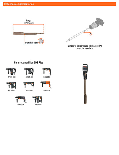 Cincel hueco para acanalado SDS plus de 3/4" x 10"