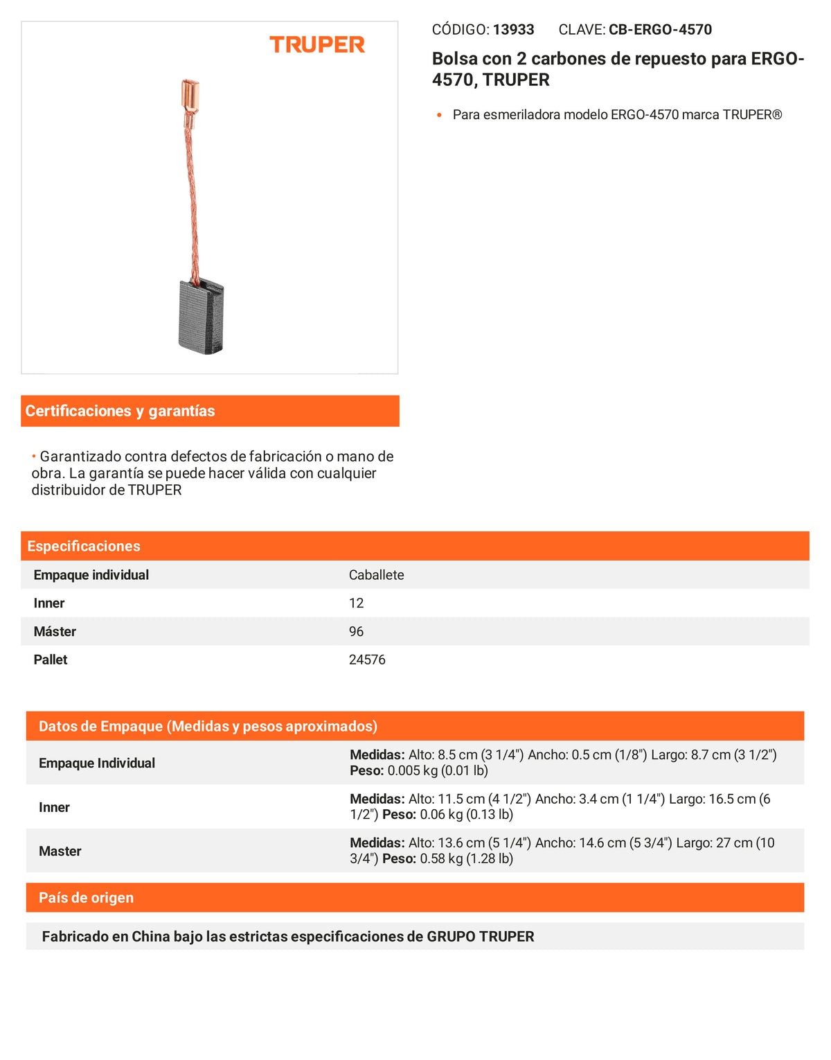 Ficha tecnica - 2 carbones para ERGO-4570 - SKU 13933