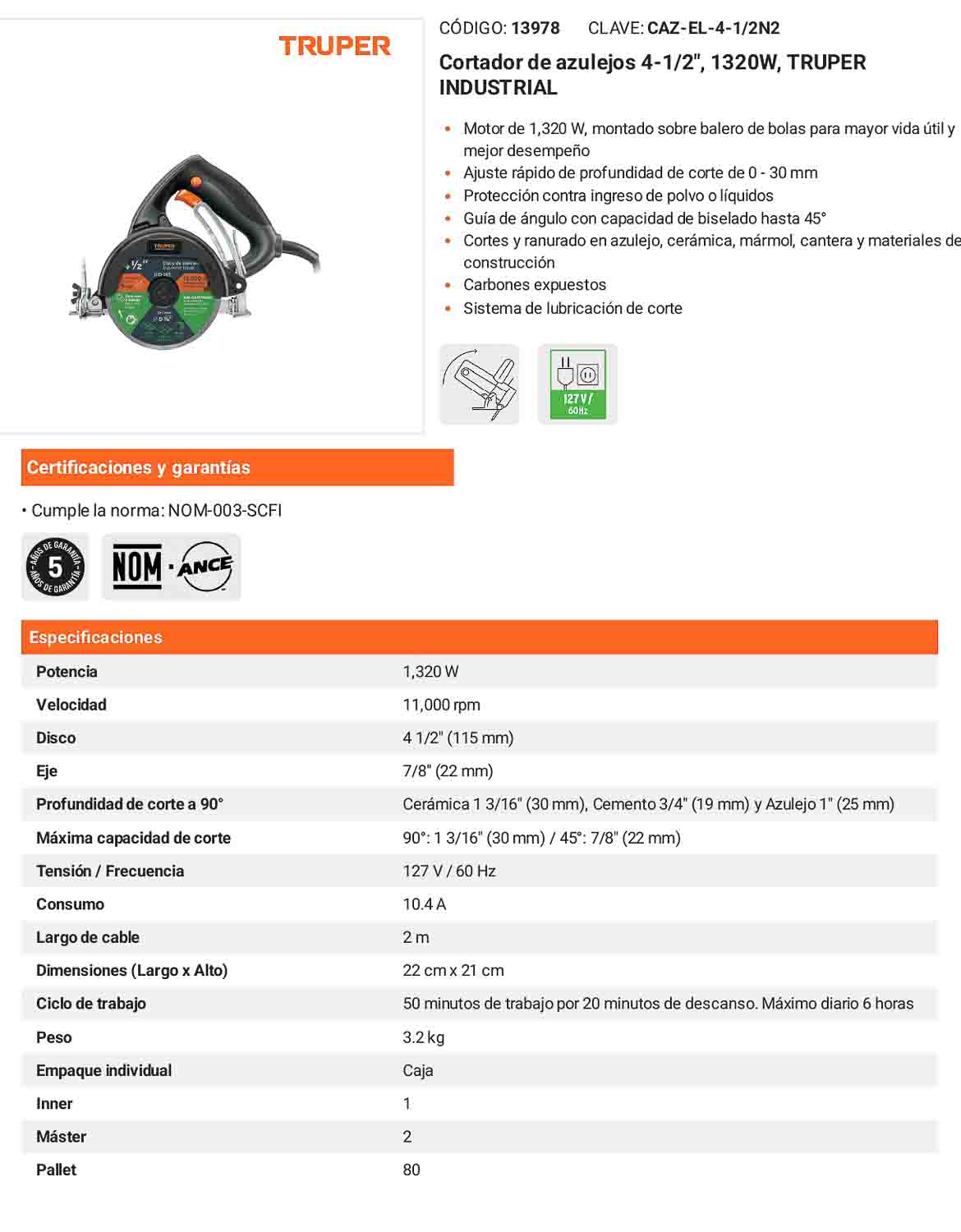 Cortador electrico azulejos 4-1/2 pulg. 1320W