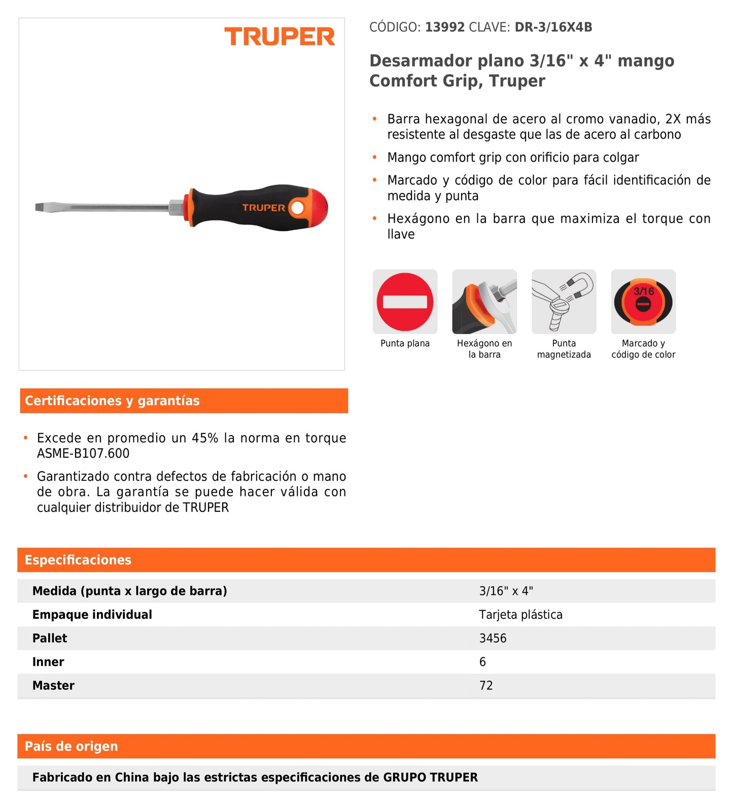 Desarmadores Planos, Mango Comfort Grip