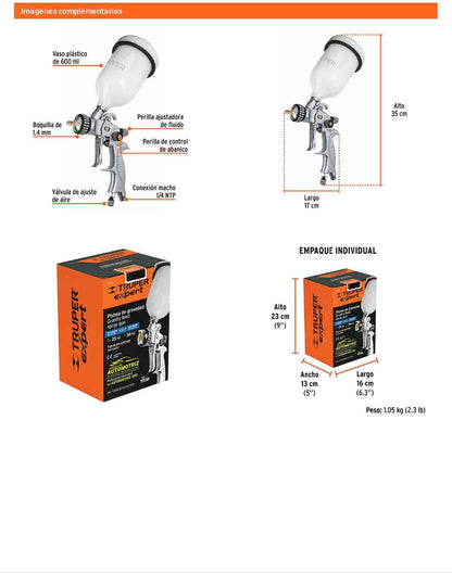 Pistola pintar HVLP 1.4 mm vaso nylon