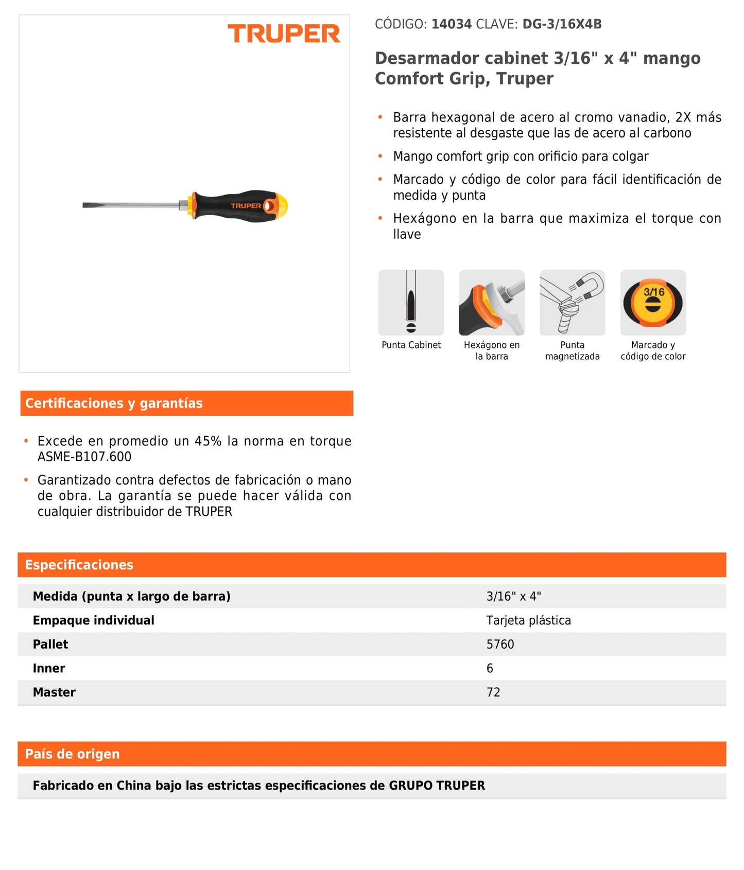 Desarmadores Cabinet, Mango Comfort Grip