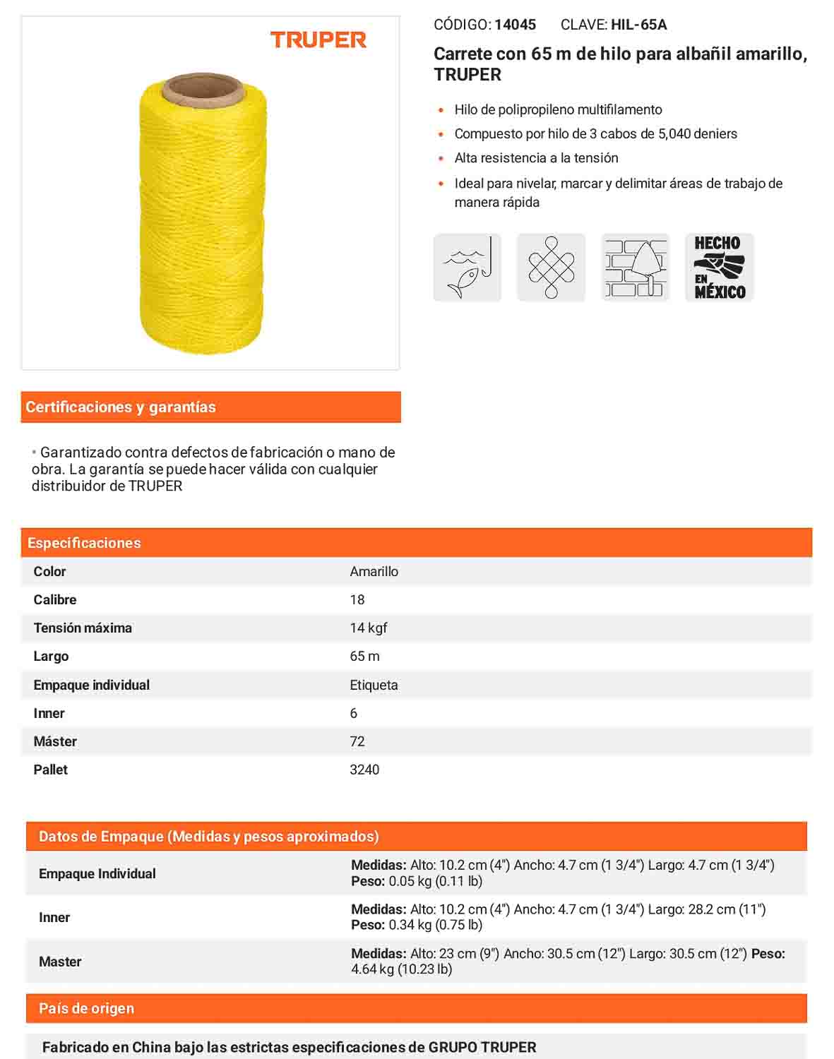 Hilo para albañil amarillo 65 m