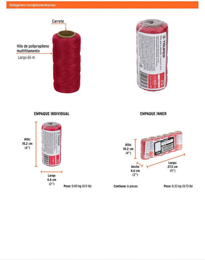 Hilo para albañil rojo 65 m