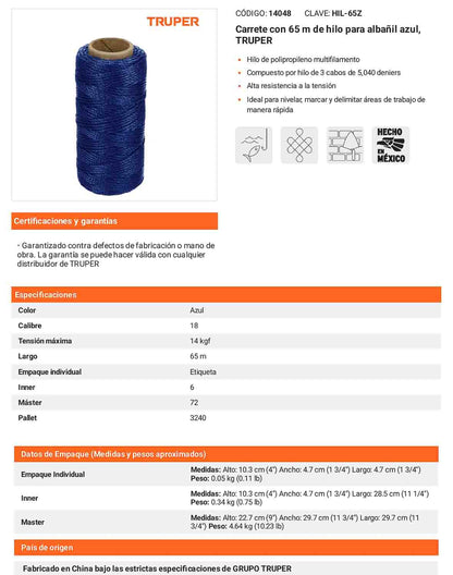 Hilo para albañil azul 65 m