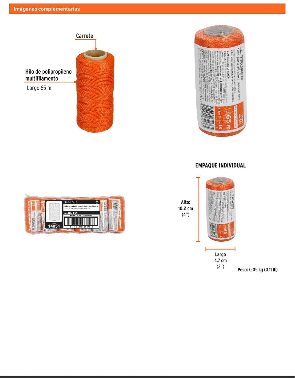 Hilo para albañil naranja 65 m