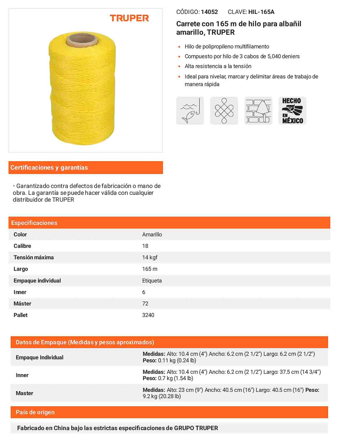 Hilo para albañil amarillo 165 m