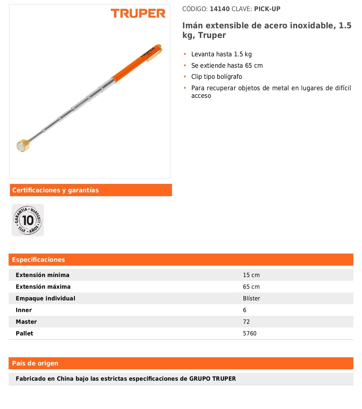 Imán Extensible de Acero Inoxidable 3.6 kg
