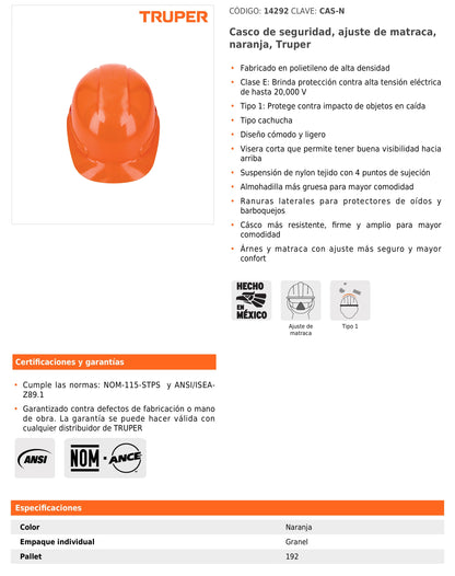 Casco de seguridad anaranjado Truper – vista 3