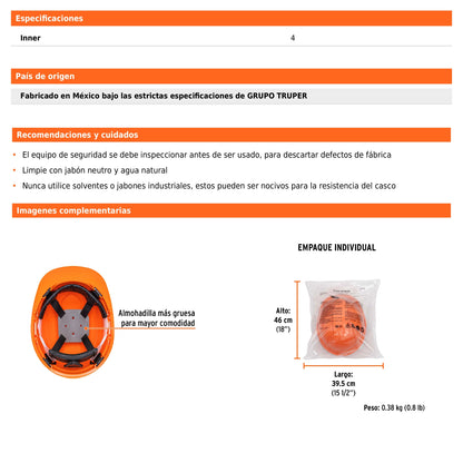 Casco de seguridad anaranjado Truper – vista 5