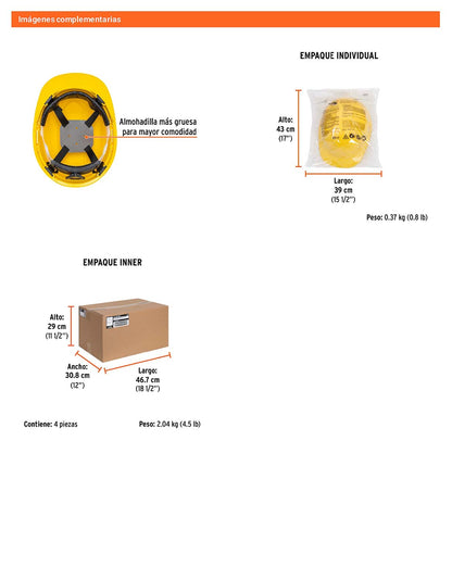 Casco de Seguridad Ajuste de Matraca Amarillo