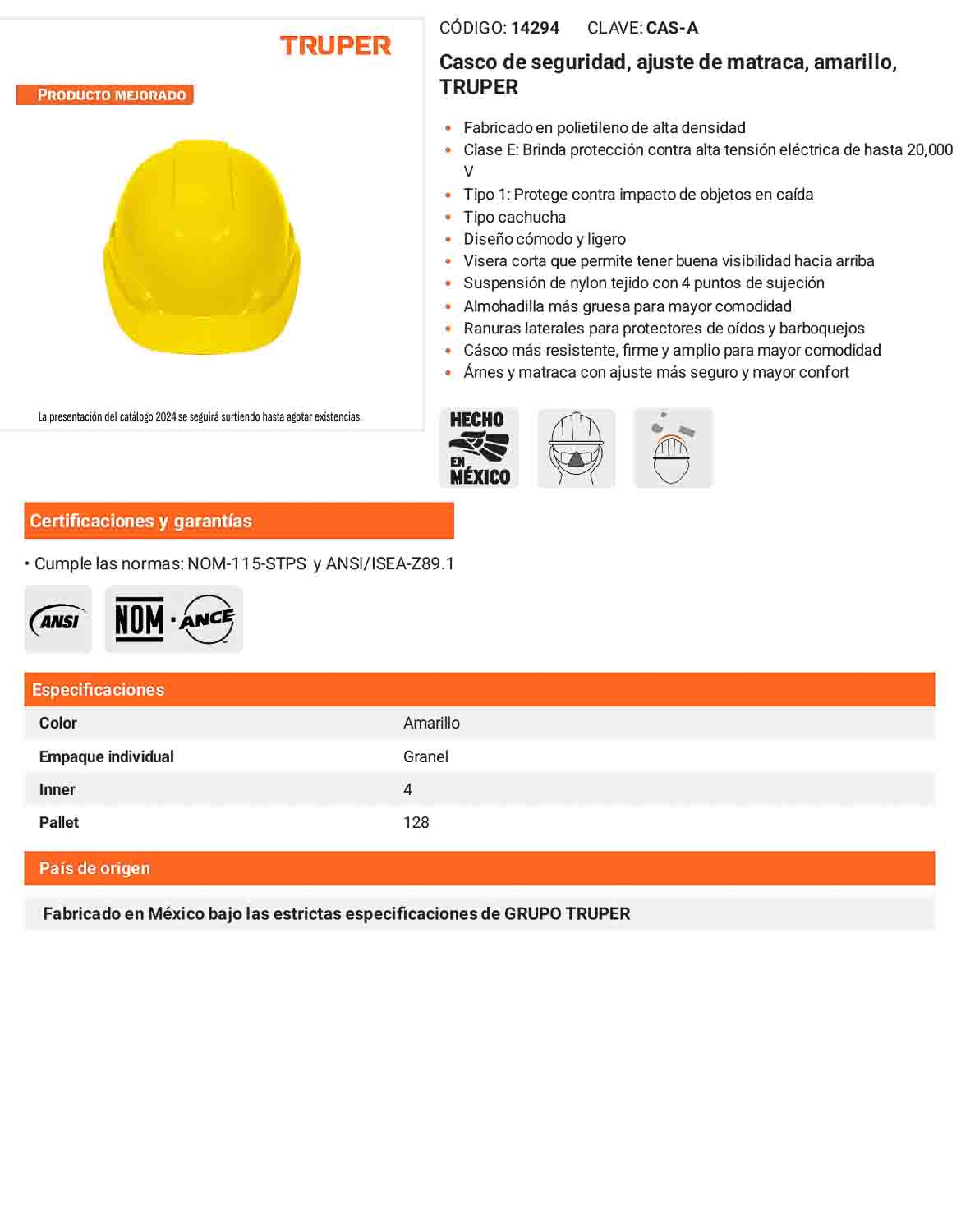 Casco de Seguridad Ajuste de Matraca Amarillo