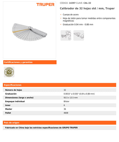 Calibrador de 32 Hojas Std/MM