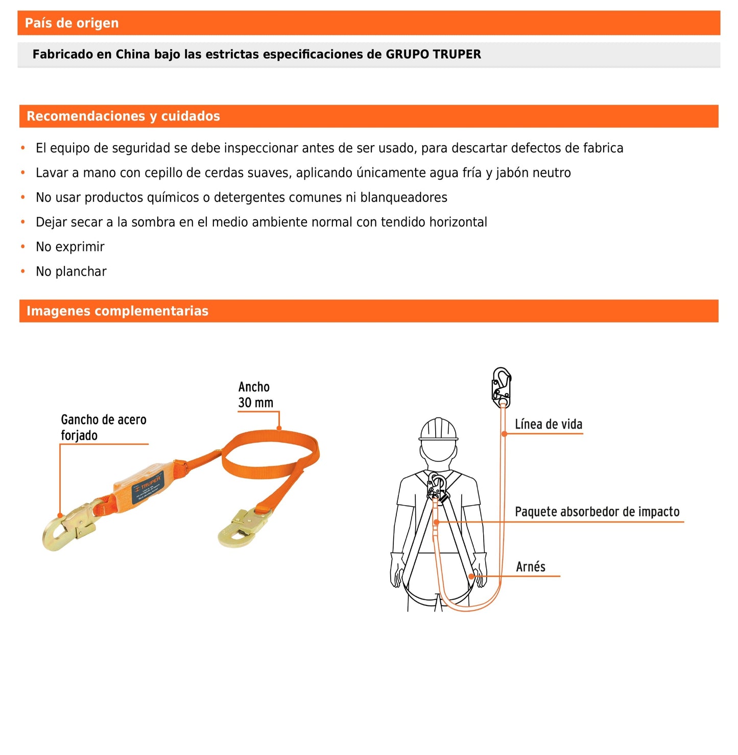 Línea de vida 1.8 m cinta políéster con absorbedor impacto