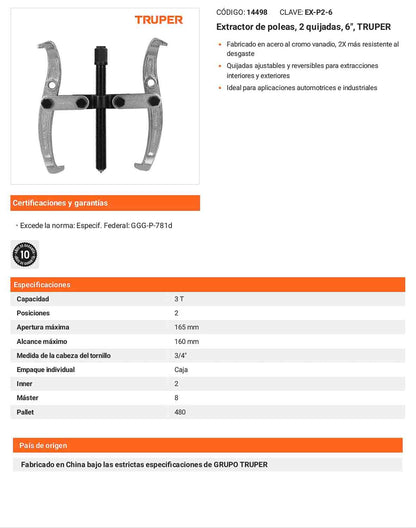 Extractor de poleas 2 quijadas 6 pulg