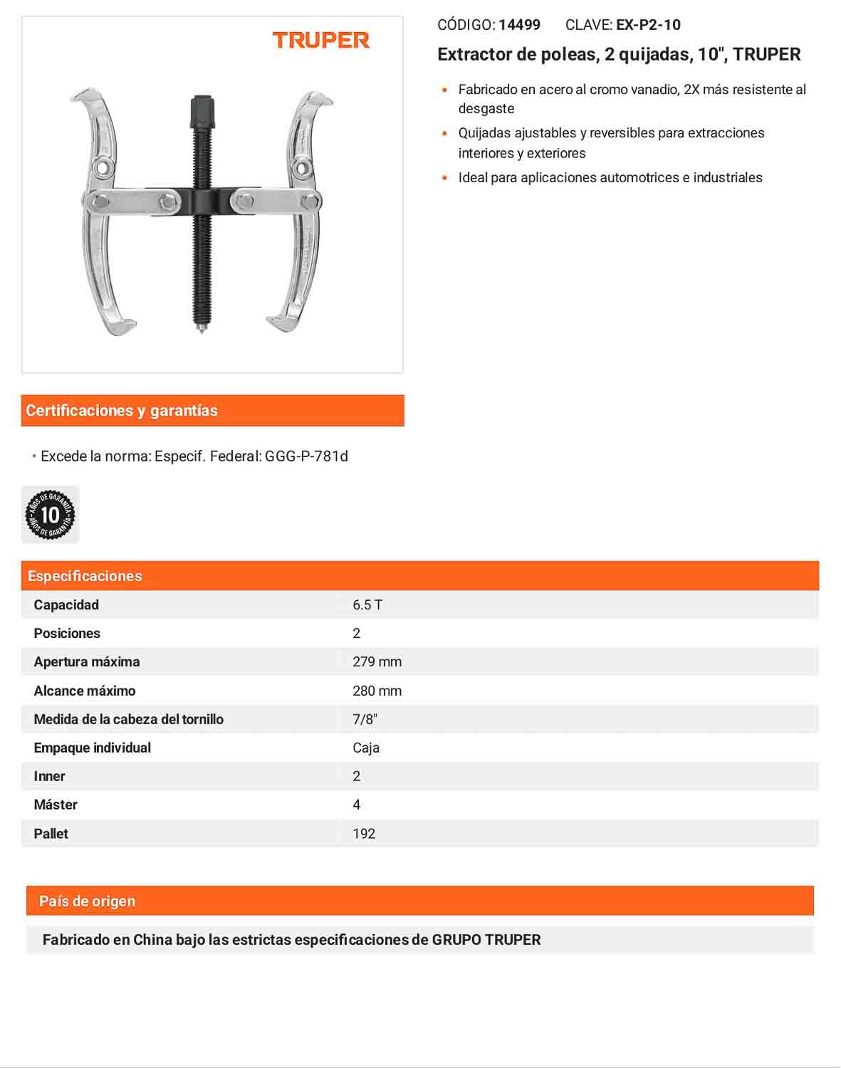 Extractor de poleas 2 quijadas 10 pulg