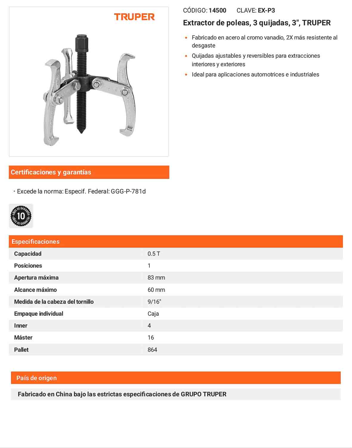 Extractor de poleas 3 quijadas 3 pulg