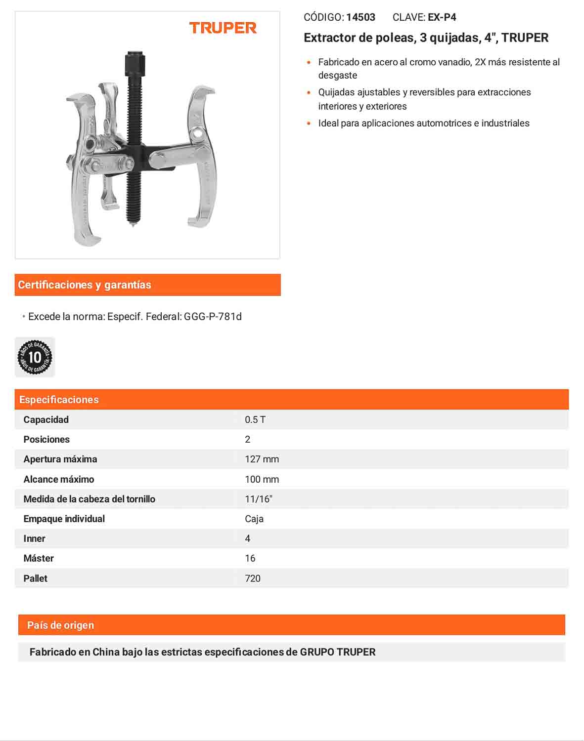 Extractor de poleas 3 quijadas 4 pulg