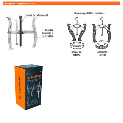 Extractor de poleas de 6 in con 3 quijadas ajustables y reversibles de acero cromo vanadio