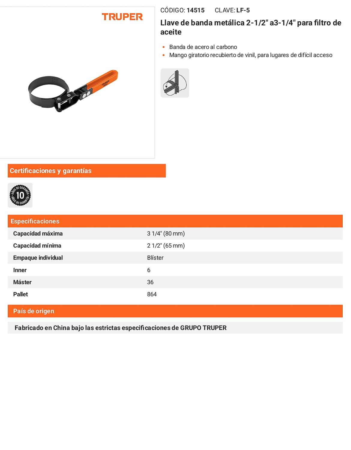 Llave de banda metalica para filtro de aceite mediana