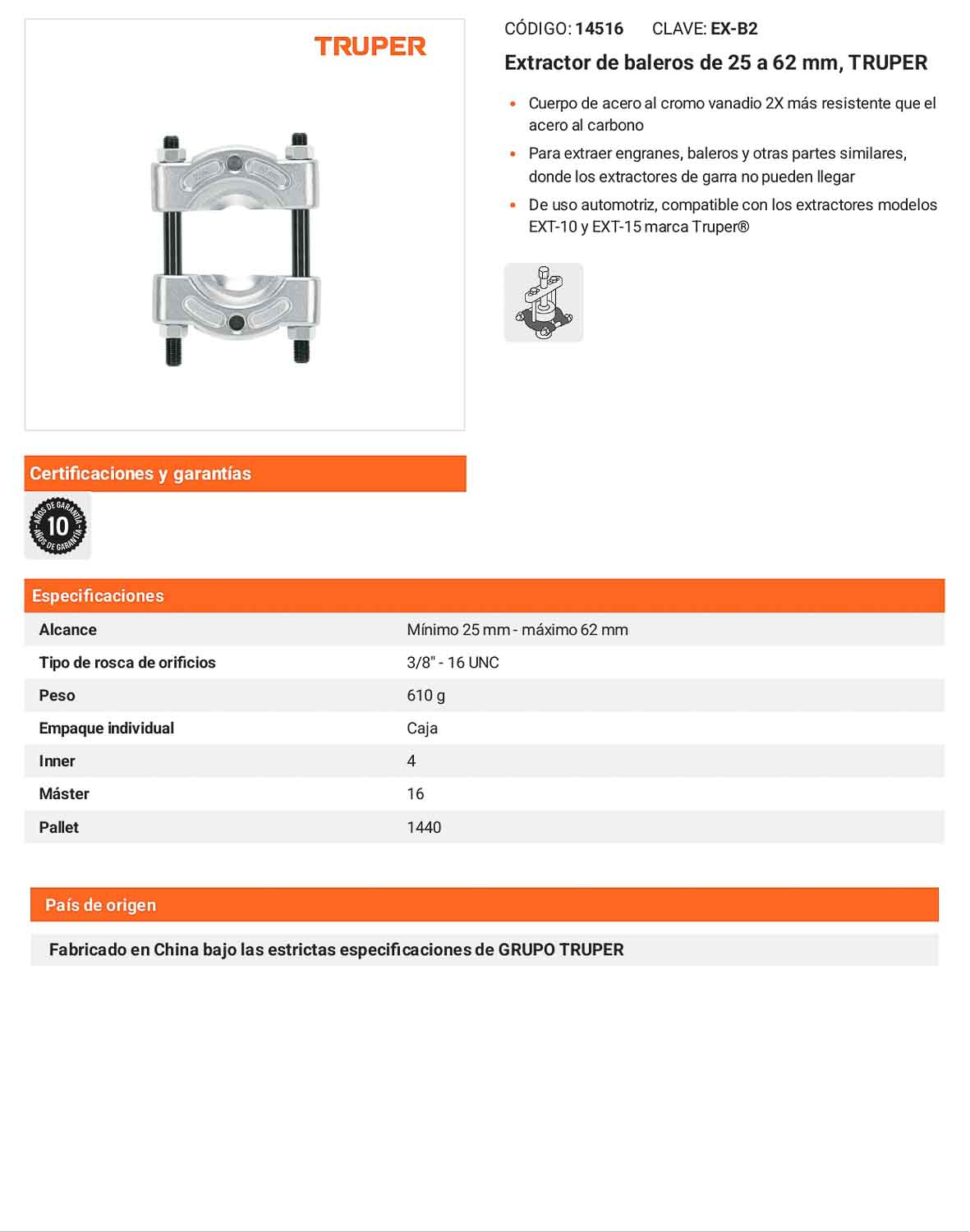 Extractor de baleros 25 a 62 mm