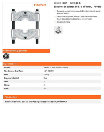 Extractor de baleros 57 a 108 mm