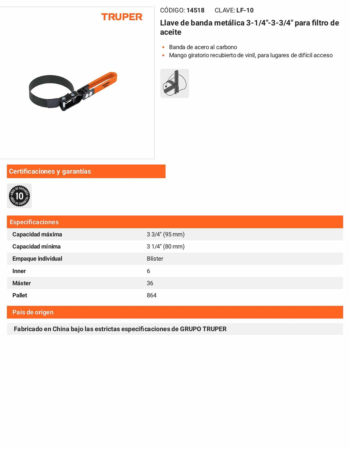 Llave de banda metalica para filtro de aceite grande