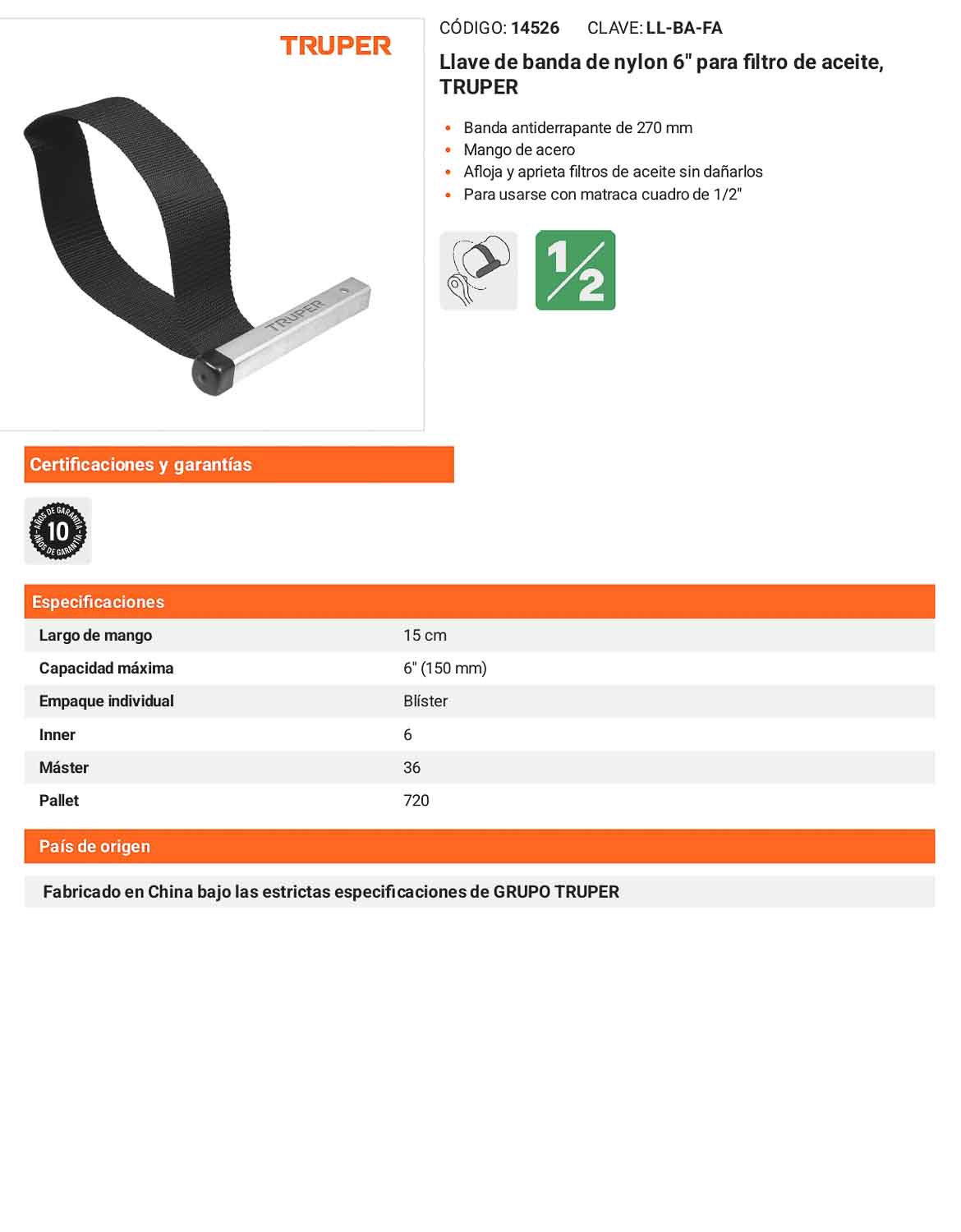 Llave de banda de nylon para filtro de aceite