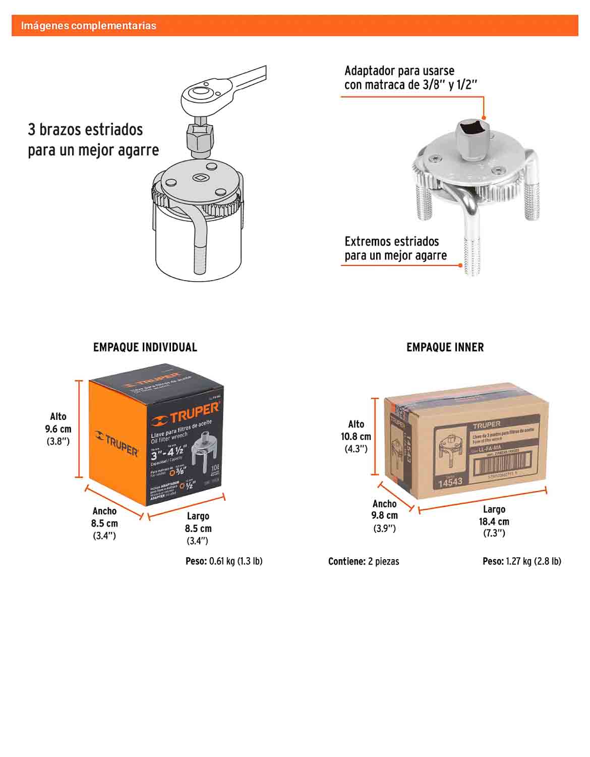Llave de 3 puntos para filtro de aceite con adaptador