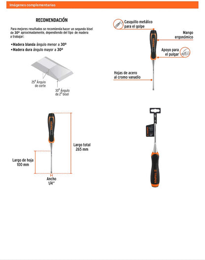 Formón 1/4 pulg mango Comfort Grip
