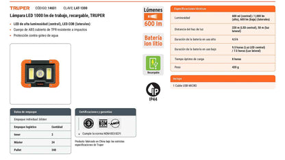 Lámpara LED 1000 lm de trabajo
