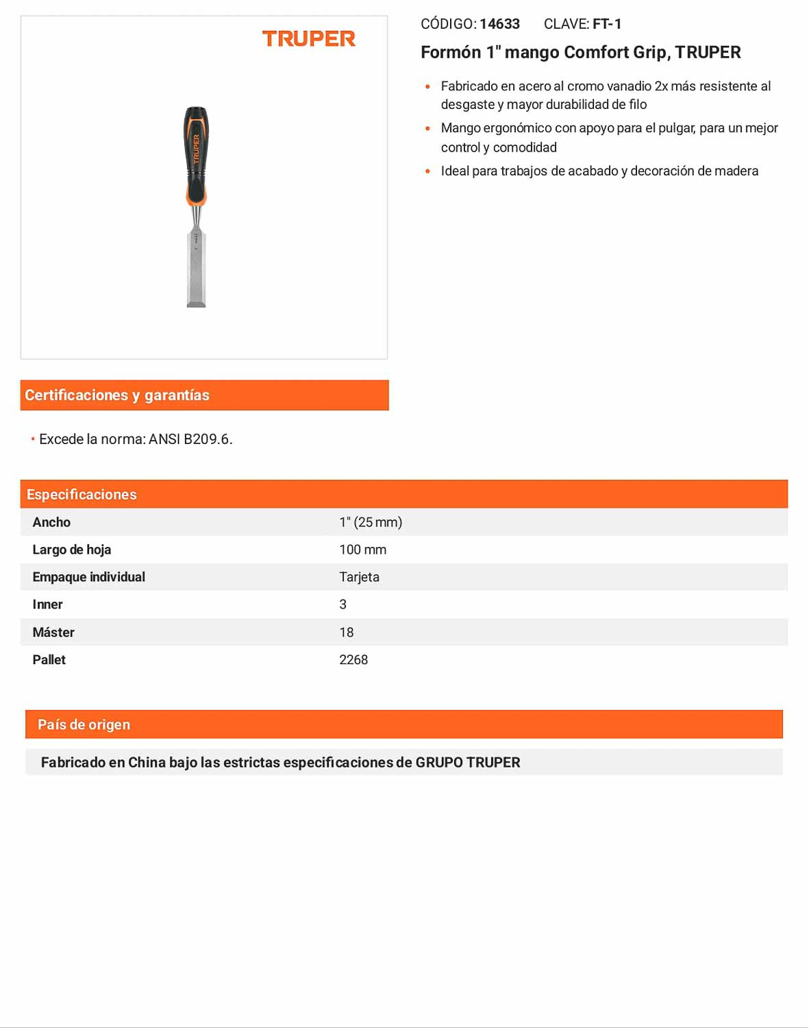 Formón 1 pulg mango Comfort Grip