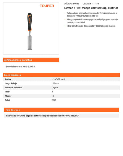 Formón 1-1/4 pulg mango Comfort Grip