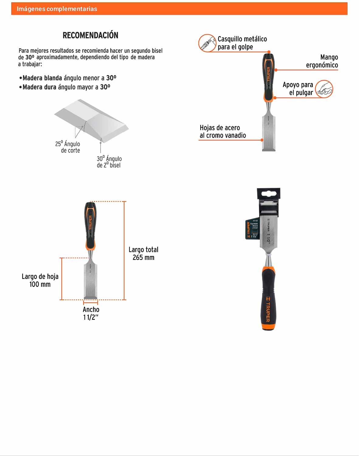 Formón 1-1/2 pulg mango Comfort Grip