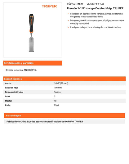 Formón 1-1/2 pulg mango Comfort Grip