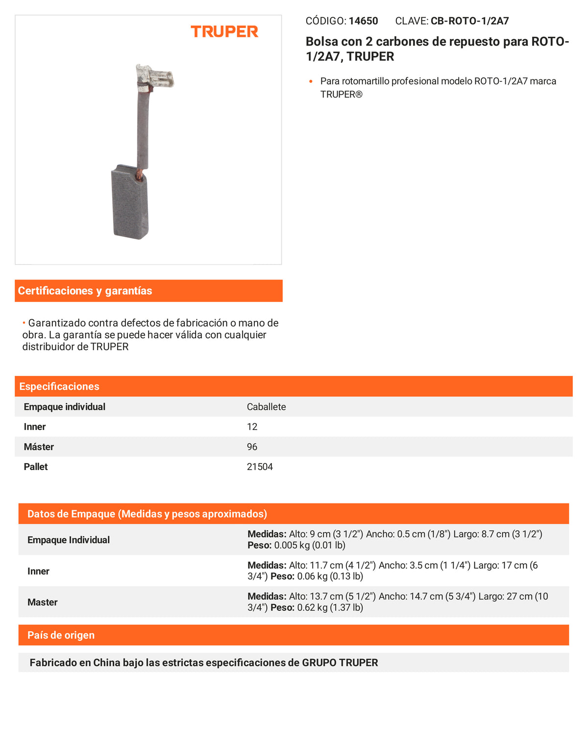 Ficha tecnica - 2 carbones para ROTO-1/2A7 - SKU 14650