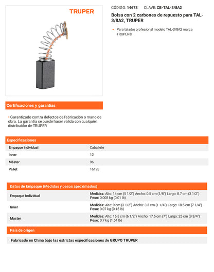 Ficha tecnica - 2 carbones para TAL-3/8A2 - SKU 14673