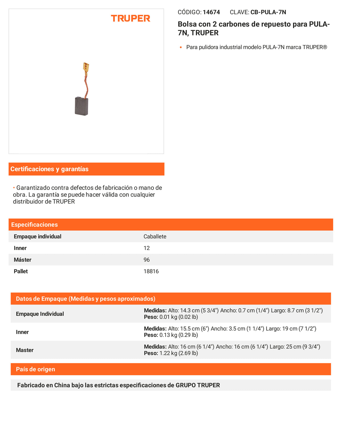 Ficha tecnica - 2 carbones para PULA-7N - SKU 14674