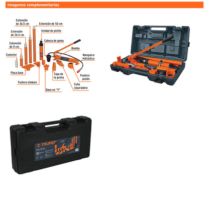 Porto power hidráulico de 10 toneladas con estuche y accesorios intercambiables