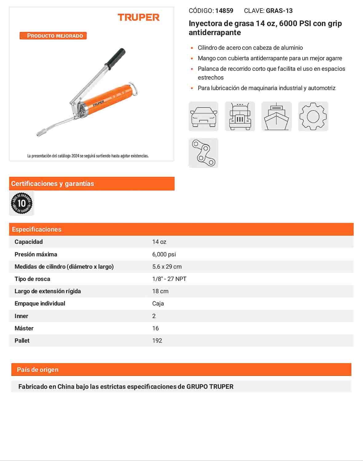 Inyectora de grasa 14 oz 6000 PSI
