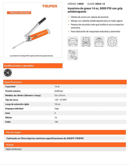 Inyectora de grasa 14 oz 8000 PSI